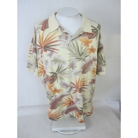 Caribbean Joe Men Hawaiian Polo shirt floral pit to pit 29 XL vintage tropical - Picture 3 of 8